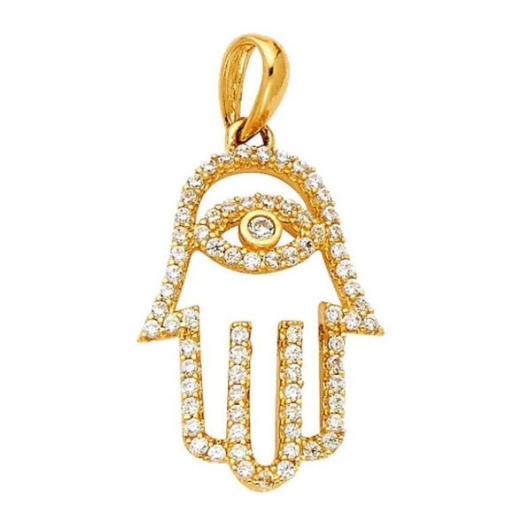 14k Gold Hamsa Eye CZ Charm Pendant - Perfect Birthday Gift | Gold Jewelry | - Picture 2 of 3
